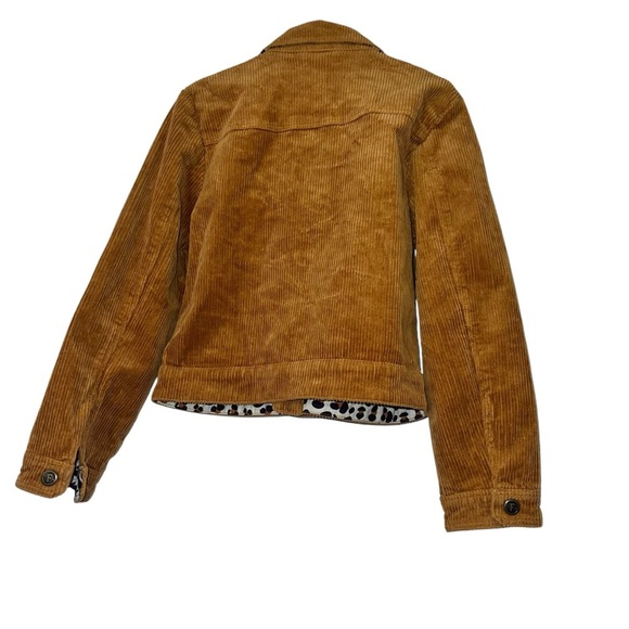 Finding Foxtale Brown Corduroy Jacket snap front jacket sz 8 leopard print trim - Picture 2 of 3